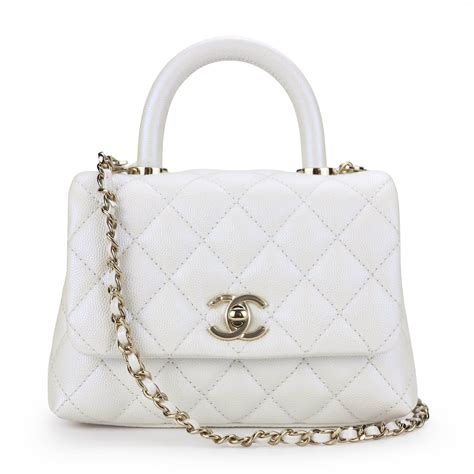 chanel caviar single flap small iridescent white|CHANEL Iridescent Caviar Quilted Small Coco Handle Flap White .